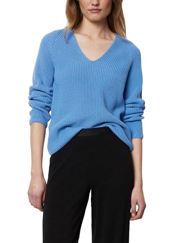 Marc O'Polo Damen Strickpullover aus Bio-Baumwolle mit V-Ausschnitt, Blau (Shiny Sky), S von Marc O'Polo