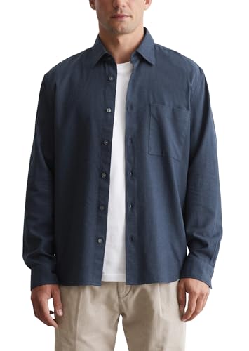 Marc O'Polo Herren Hemd aus Bio-Baumwolle Langarm, Blau (Multi/Dark Navy), L von Marc O'Polo