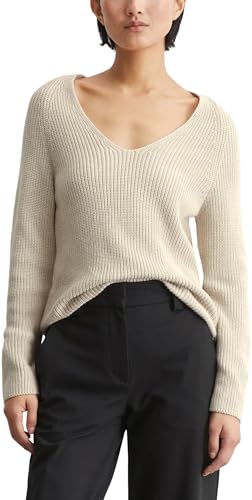 Marc OߴPolo Damen Strickpullover aus Bio-Baumwolle mit V-Ausschnitt, Cremefarben (Sandy Melange), XXS von Marc O'Polo