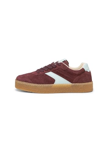 Marc OߴPolo Damen Sneaker flach aus Veloursleder mit Bio-Baumwollschnürsenkeln, Rot (Dark Aubergine Red/Silver Blue), 42 Marc OߴPolo Damen Sneaker flach aus Veloursleder mit Bio-Baumwollschnürsenkeln, Rot (Dark Aubergine Red/Silver Blue), 42 von Marc O'Polo