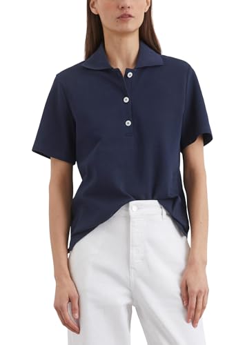 Marc O'Polo Damen Kurzarm-Poloshirt aus Bio-Baumwolle Regular Fit, Blau (Cloudless Night), XXL von Marc O'Polo