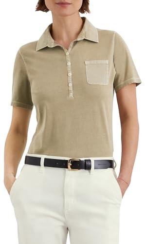 Marc O'Polo Damen Kurzarm-Poloshirt aus Bio-Baumwolle Slim Fit, Beige (Summer Sand), S von Marc O'Polo