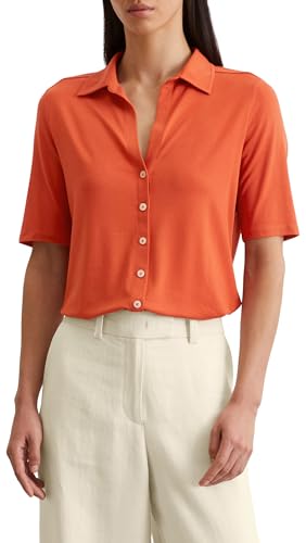Marc O'Polo Damen Kurzarmbluse mit klassischem Kentkragen Regular Fit, Rot (Burnt Red), XS von Marc O'Polo
