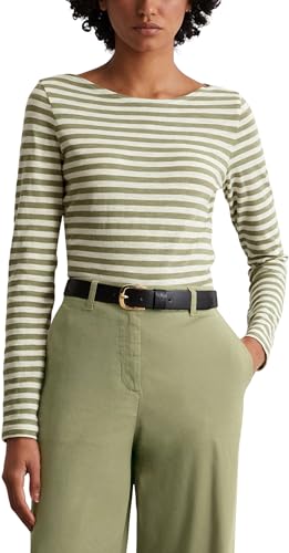 Marc O'Polo Damen Langarmshirt aus Bio-Baumwolle gestreift, Mehrfarbig (Multi/Smooth Sage), M von Marc O'Polo