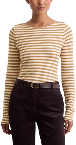 Marc OߴPolo Damen Langarmshirt aus Bio-Baumwolle mit U-Boot-Ausschnitt, Beige (Multi/Pure Sand), M von Marc O'Polo