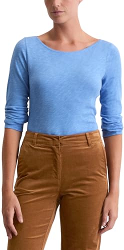 Marc OߴPolo Damen Langarmshirt aus Bio-Baumwolle mit U-Boot-Ausschnitt, Blau (Cloudless Blue), M von Marc O'Polo