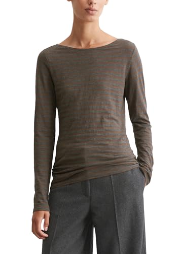 Marc O'Polo Damen Langarmshirt aus Bio-Baumwolle mit U-Boot-Ausschnitt, Braun (Multi/Pure Brown), XS von Marc O'Polo