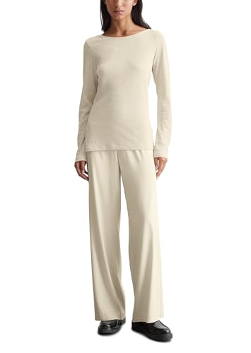 Marc O'Polo Damen Langarmshirt aus Bio-Baumwolle mit U-Boot-Ausschnitt, Cremefarben (Stony Sand), XXS von Marc O'Polo