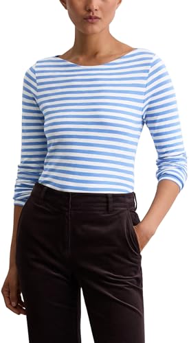 Marc OߴPolo Damen Langarmshirt mit U-Boot-Ausschnitt gestreift, Blau (Multi/Cloudless Blue), L von Marc O'Polo