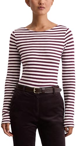 Marc OߴPolo Damen Langarmshirt mit U-Boot-Ausschnitt gestreift, Rot (Multi/Aubergine Red), XS von Marc O'Polo