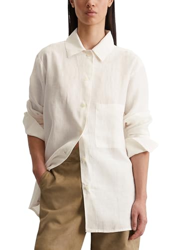 Marc O'Polo Damen Leinenhemd mit Kentkragen Relaxed Fit, Cremefarben (White Cotton), 44 von Marc O'Polo