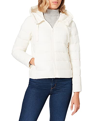 Marc O'Polo Damen 70093, Leichte Steppjacke für das ganze Jahr, Kapuzenjacke mit wasserabweisender Oberfläche, Damen Jacke mit Front-Zipper, White sand 151, 38 von Marc O'Polo