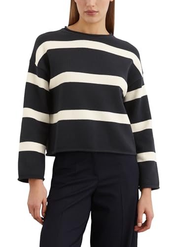 Marc O'Polo Damen Pullover aus Bio-Baumwolle Oversized, Mehrfarbig (Striped/Deep Night Blue), XXS von Marc O'Polo