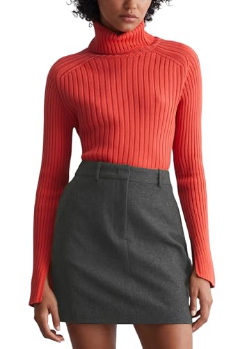 Marc O'Polo Damen Rollkragenpullover aus Bio-Baumwolle mit Rippstrickmuster, Orange (Poppy Red), XXL von Marc O'Polo