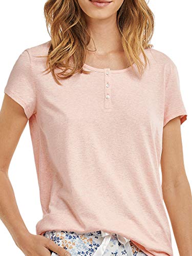 Marc O'Polo Damen Schlafanzugshirt Shirt Kurzarm 1/2 mit Knopfleiste - 160863, Größe Damen:XL, Farbe:apricot-Melange von Marc O'Polo