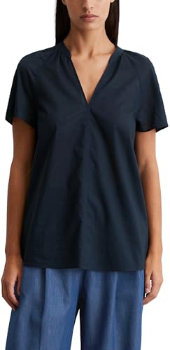 Marc O'Polo Damen Shirtbluse aus Bio-Baumwolle mit V-Ausschnitt, Blau (Deep Blue Sea), 44 von Marc O'Polo