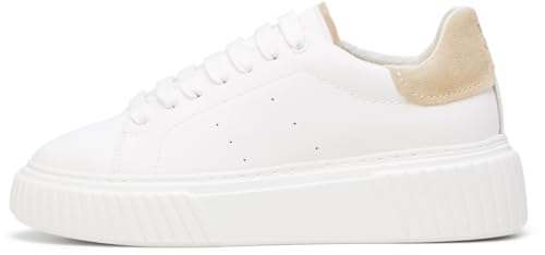 Marc OߴPolo Damen Sneaker flach aus Leder mit Plateau, Weiß (White Cotton/Light Dusty Sand), 38 von Marc O'Polo