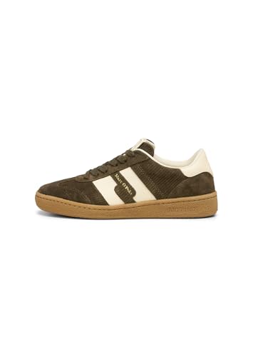 Marc OߴPolo Damen Sneaker flach aus Leder mit Wechselfußbett, Grün (Dark Mossy Olive), 41 von Marc O'Polo