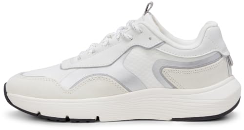 Marc OߴPolo Damen Sneaker flach aus Leder sportlich, Weiß (White/Silver), 36 von Marc O'Polo