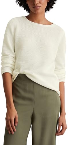 Marc O'Polo Damen Strickpullover aus Bio-Baumwolle mit Rundhalsausschnitt, Cremefarben (White Cotton), L von Marc O'Polo