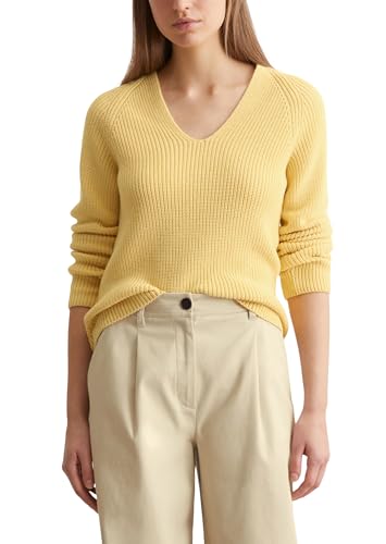 Marc O'Polo Damen Strickpullover aus Bio-Baumwolle mit V-Ausschnitt, Gelb (Creamy Yellow), XL von Marc O'Polo