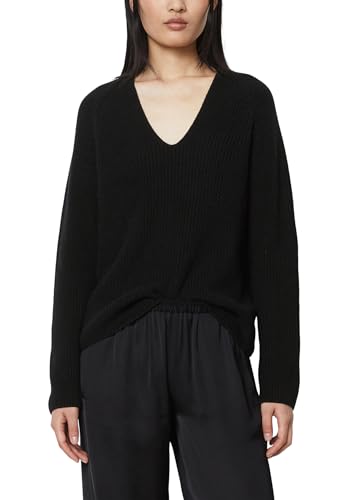 Marc O'Polo Damen Strickpullover aus Bio-Baumwolle mit V-Ausschnitt, Schwarz (Black), XXS von Marc O'Polo