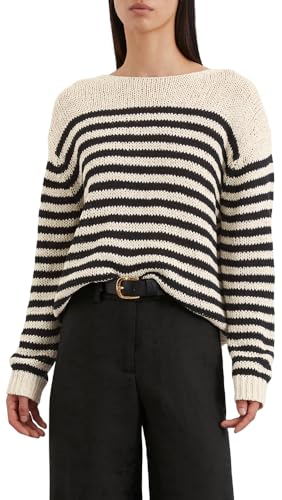 Marc O'Polo Damen Strickpullover gestreift Loose Fit, Mehrfarbig (Stripe/Natural Cotton), M von Marc O'Polo