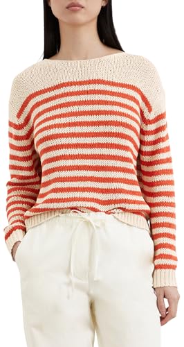 Marc O'Polo Damen Strickpullover gestreift Loose Fit, Mehrfarbig (Stripe/Natural Cotton), XL von Marc O'Polo