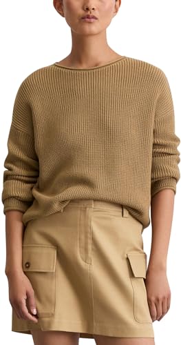 Marc OߴPolo Damen Strickpullover mit U-Boot-Ausschnitt Oversize Fit, Beige (Pure Sand), L von Marc O'Polo