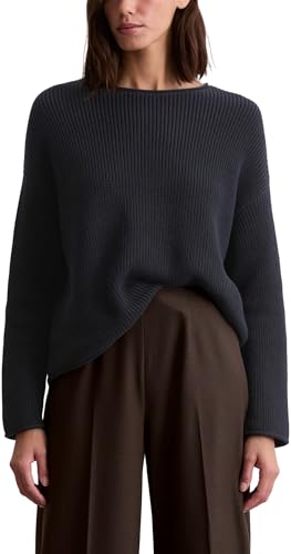 Marc OߴPolo Damen Strickpullover mit U-Boot-Ausschnitt Oversize Fit, Blau (Deep Night Blue), S von Marc O'Polo