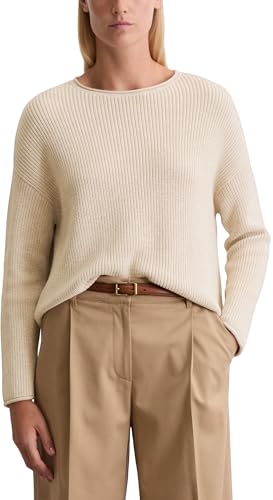 Marc OߴPolo Damen Strickpullover mit U-Boot-Ausschnitt Oversize Fit, Cremefarben (Sandy Melange), S von Marc O'Polo