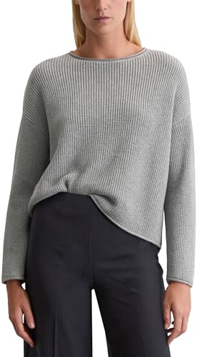 Marc OߴPolo Damen Strickpullover mit U-Boot-Ausschnitt Oversize Fit, Grau (Grey Granite Melange), M von Marc O'Polo