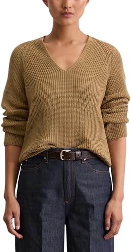 Marc OߴPolo Damen Strickpullover mit V-Ausschnitt Relaxed Fit, Beige (Pure Sand), S von Marc O'Polo