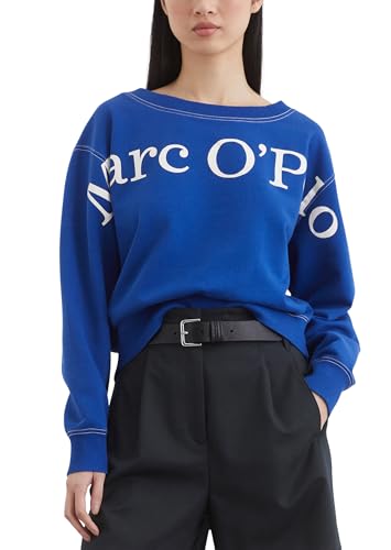 Marc O'Polo Damen Sweatshirt aus Bio-Baumwolle mit U-Boot-Ausschnitt, Blau (Shiny Blue), S von Marc O'Polo
