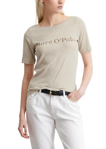 Marc O'Polo Damen T-Shirt aus Bio-Baumwolle mit U-Boot Ausschnitt, Cremefarben (Silky Stone), M von Marc O'Polo