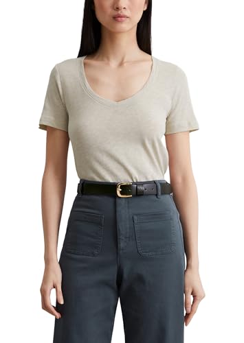 Marc O'Polo Damen T-Shirt aus Bio-Baumwolle mit V-Ausschnitt, Cremefarben (Silky Stone), XXL von Marc O'Polo
