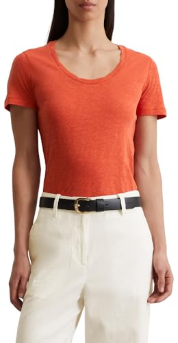 Marc O'Polo Damen T-Shirt mit getwistetem Ausschnitt Regular Fit, Rot (Burnt Red), XL von Marc O'Polo