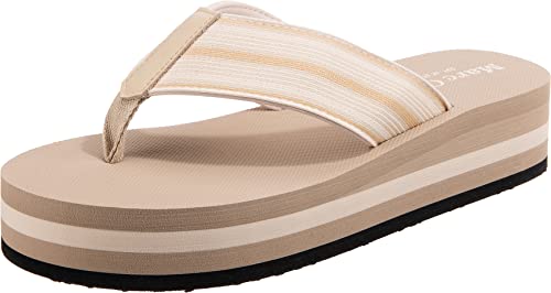 Marc O'Polo Damen Zehentrenner Sandalen Zehentrenner Textil Fußbett Bequem Freizeit gestreift Zehentrenner Damen blau Sommer von Marc O'Polo