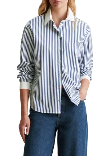 Marc O'Polo Denim Damen Hemd aus Bio-Baumwolle gestreift, Blau (Medium Blue Multi 05), XL von Marc O'Polo