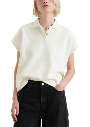 Marc O'Polo Denim Damen Kurzarm-Poloshirt aus Bio-Baumwolle Wide Fit, Weiß (Silky White), XXL von Marc O'Polo