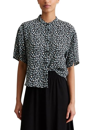 Marc O'Polo Denim Damen Kurzarmbluse mit Stehkragen Cropped, Mehrfarbig (Dark Grey Multi 02), L von Marc O'Polo