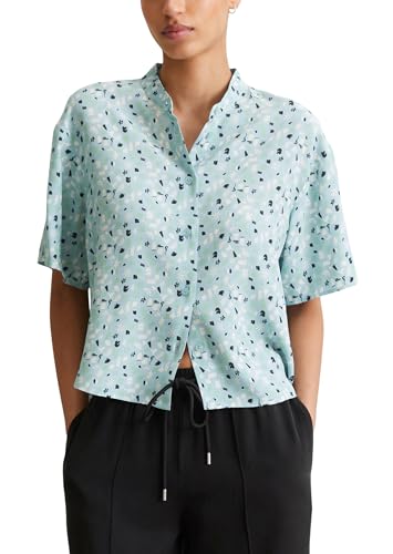 Marc O'Polo Denim Damen Kurzarmbluse mit Stehkragen Cropped, Mehrfarbig (Light Blue Multi 05), XL von Marc O'Polo