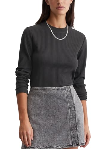 Marc O'Polo Denim Damen Langarmshirt Slim Fit gerippt, Blau (Cloudburst), L von Marc O'Polo