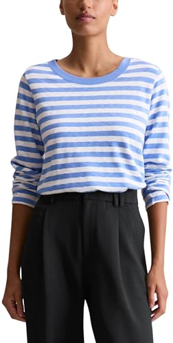 Marc OߴPolo Denim Damen Langarmshirt aus Bio-Baumwolle gestreift, Blau (Medium Blue Multi 02), XXL von Marc O'Polo