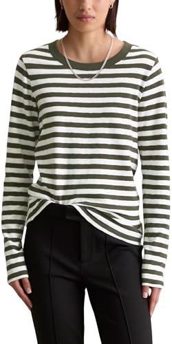 Marc OߴPolo Denim Damen Langarmshirt aus Bio-Baumwolle gestreift, Grün (Dark Green Multi 02), XL von Marc O'Polo