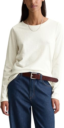 Marc OߴPolo Denim Damen Langarmshirt aus Bio-Baumwolle mit Rundhalsausschnitt, Weiß (Silky White), M von Marc O'Polo