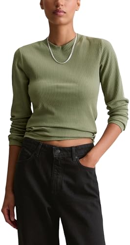 Marc OߴPolo Denim Damen Langarmshirt mit Stretch-Anteil gerippt, Grün (Desert Sage), M von Marc O'Polo