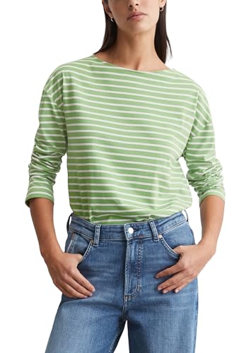 Marc O'Polo Denim Damen Langarmshirt mit U-Boot-Ausschnitt gestreift, Grün (Medium Green Multi 03), L von Marc O'Polo