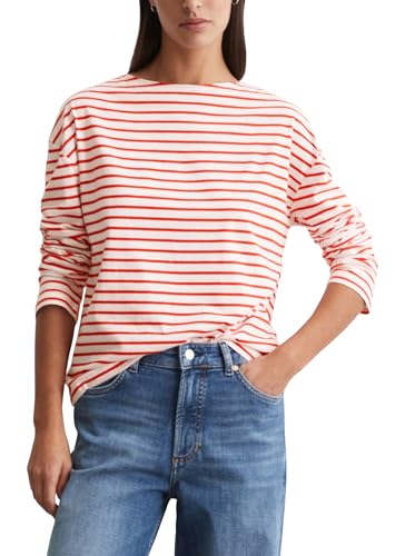 Marc O'Polo Denim Damen Langarmshirt mit U-Boot-Ausschnitt gestreift, Rot (Light Red Multi 01), S von Marc O'Polo
