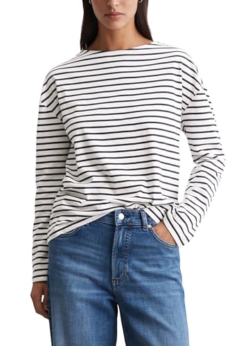 Marc O'Polo Denim Damen Langarmshirt mit U-Boot-Ausschnitt gestreift, Weiß (Offwhite Multi 01), M von Marc O'Polo